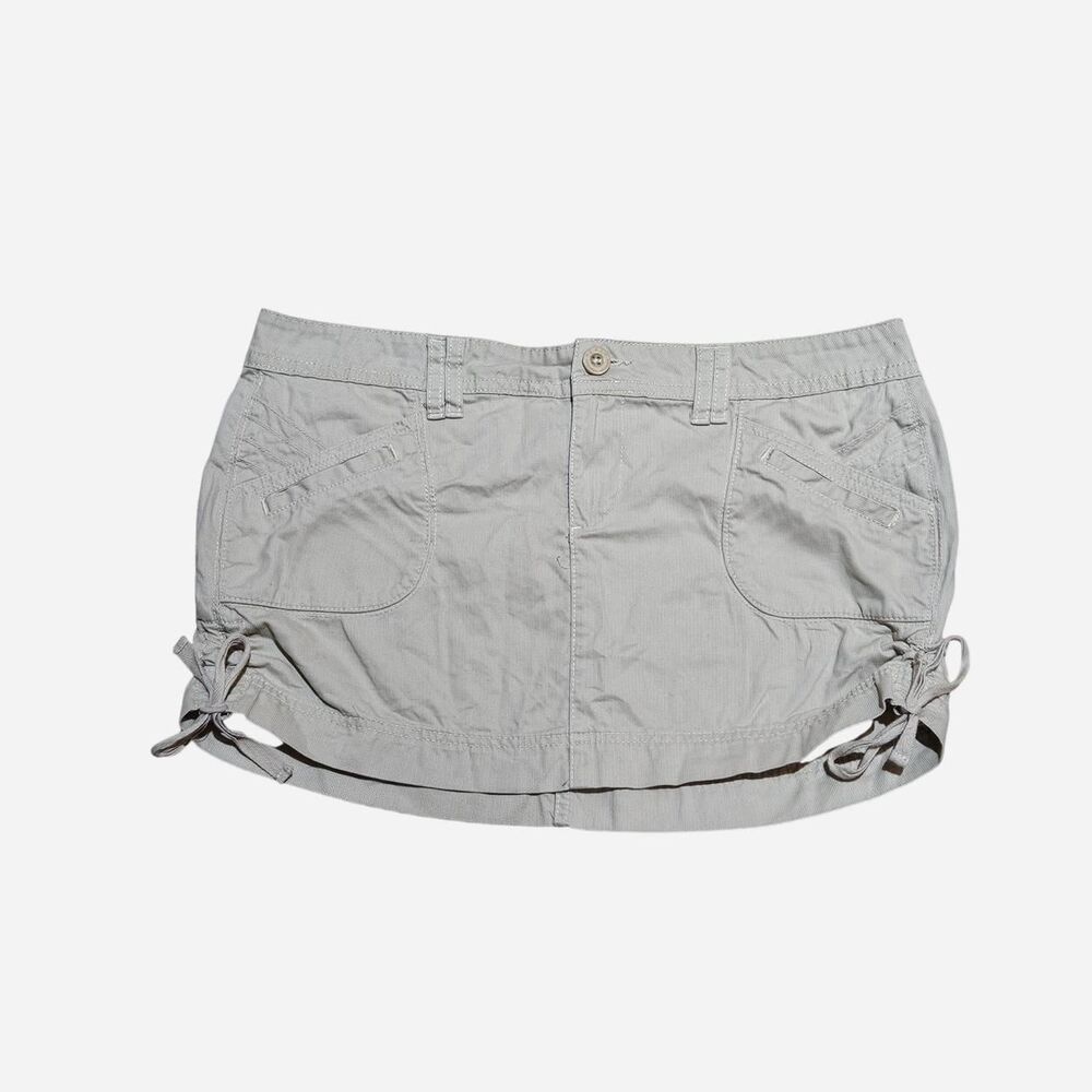 y2k grunge gyaru beige mini cargo skirt side ruching